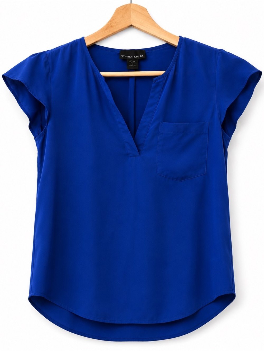 Cynthia Rowley 100% Silk Blouse Women's Medium Cobalt Blue V-Neck Cap Sleeve